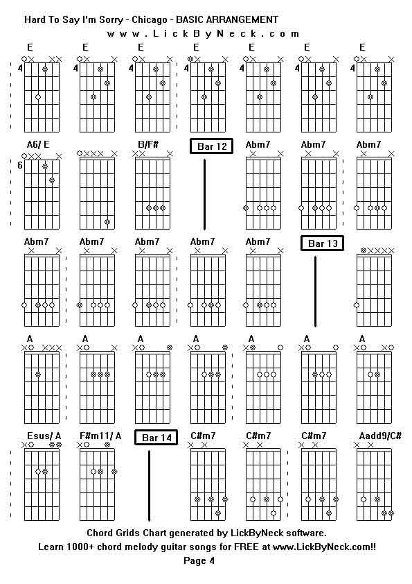 Chord Grids Chart of chord melody fingerstyle guitar song-Hard To Say I'm Sorry - Chicago - BASIC ARRANGEMENT,generated by LickByNeck software.